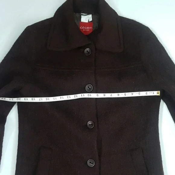 Vintage Olsen long button down Coat Sz M Brown 100% Wool Acetate Satin Linning - Picture 6 of 12